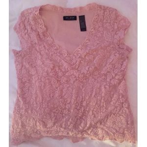 Lace v-neck light pink blouse